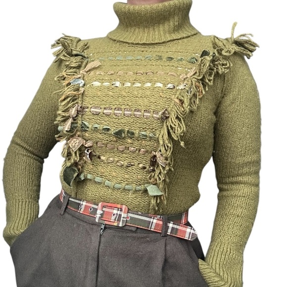 Sweaters - By Anthropologie Wool blend Turtleneck sweater wt Fringe and velvet details - S